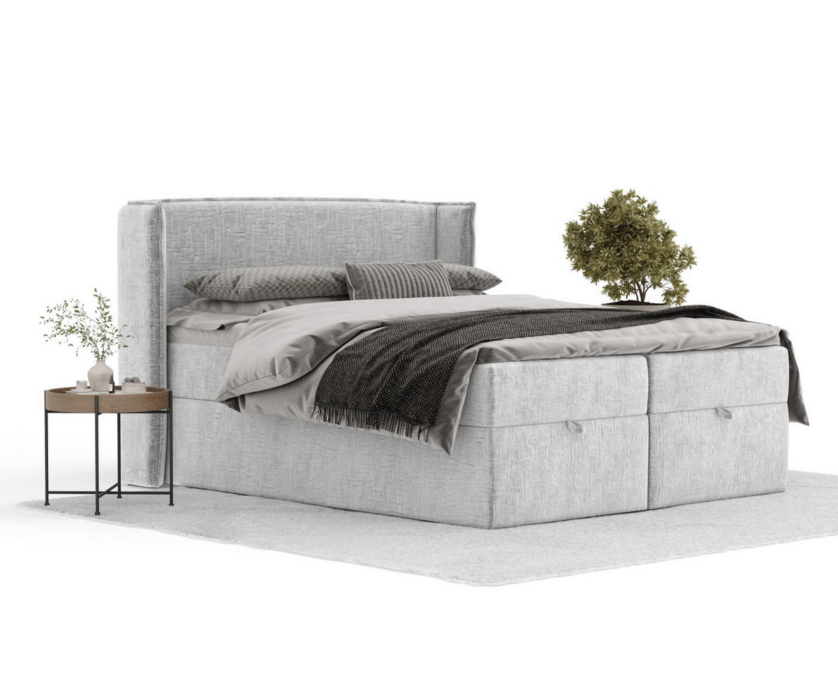BOXBETT Passion Hellgrau 160/200 cm mit Matratze und Topper - Hellgrau/Schwarz, Holz/Holzwerkstoff (160/200cm) - Maison de Reve
