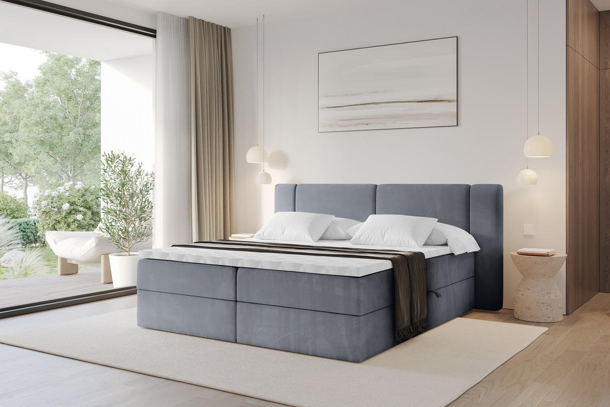 BOXBETT mit Matratze H3 - EVON - 140x200 cm Grau - Grau, Holzwerkstoff (140/200cm) - ALTDECOR