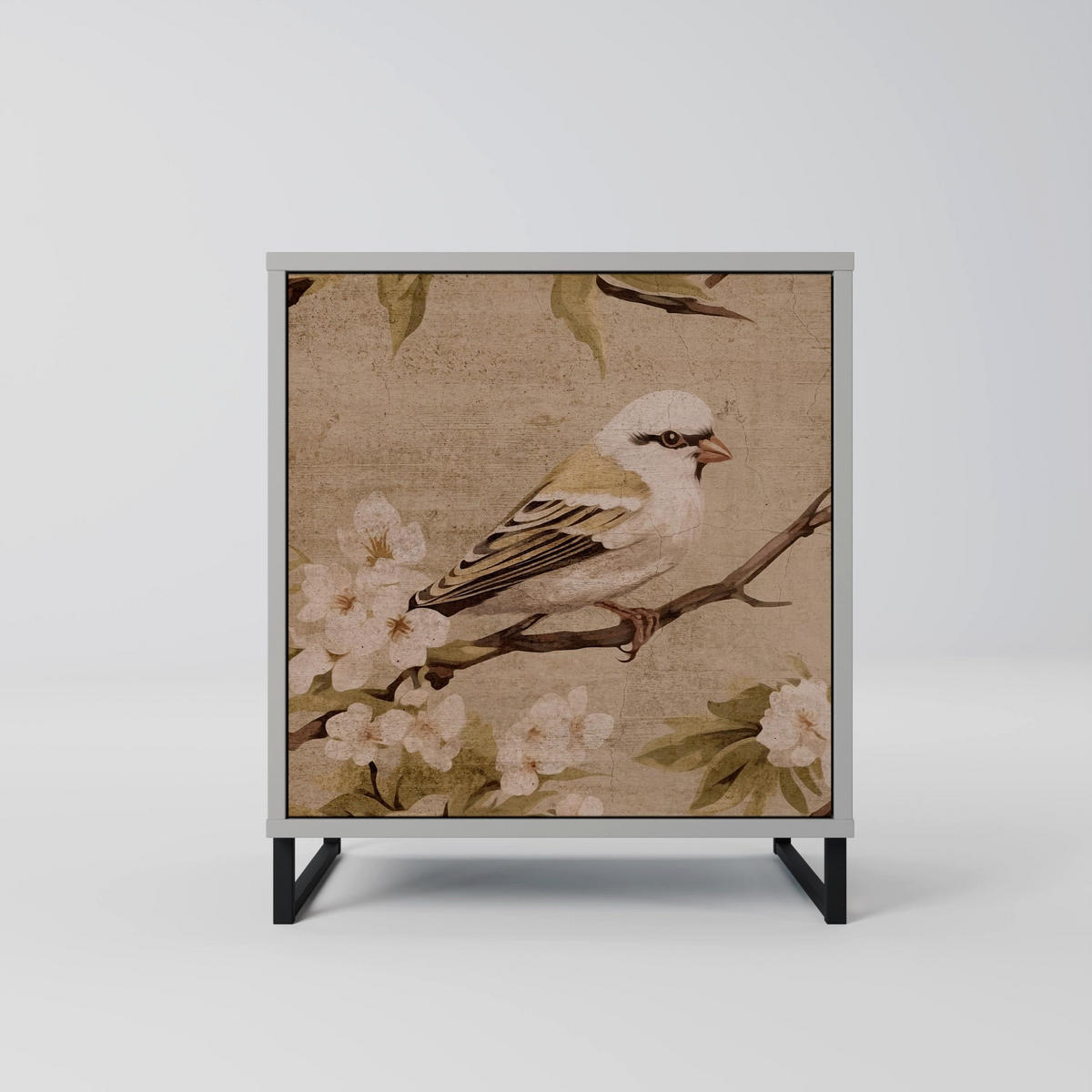 SIDEBOARD PETAL DISTINGUISH, Grau, 57,5x42x67,5 cm, Schwarze Metall-Rahmenfüße - Multicolor/Schwarz, Holzwerkstoff/Metall (57.5/67.5/42cm) - SpaceRebels