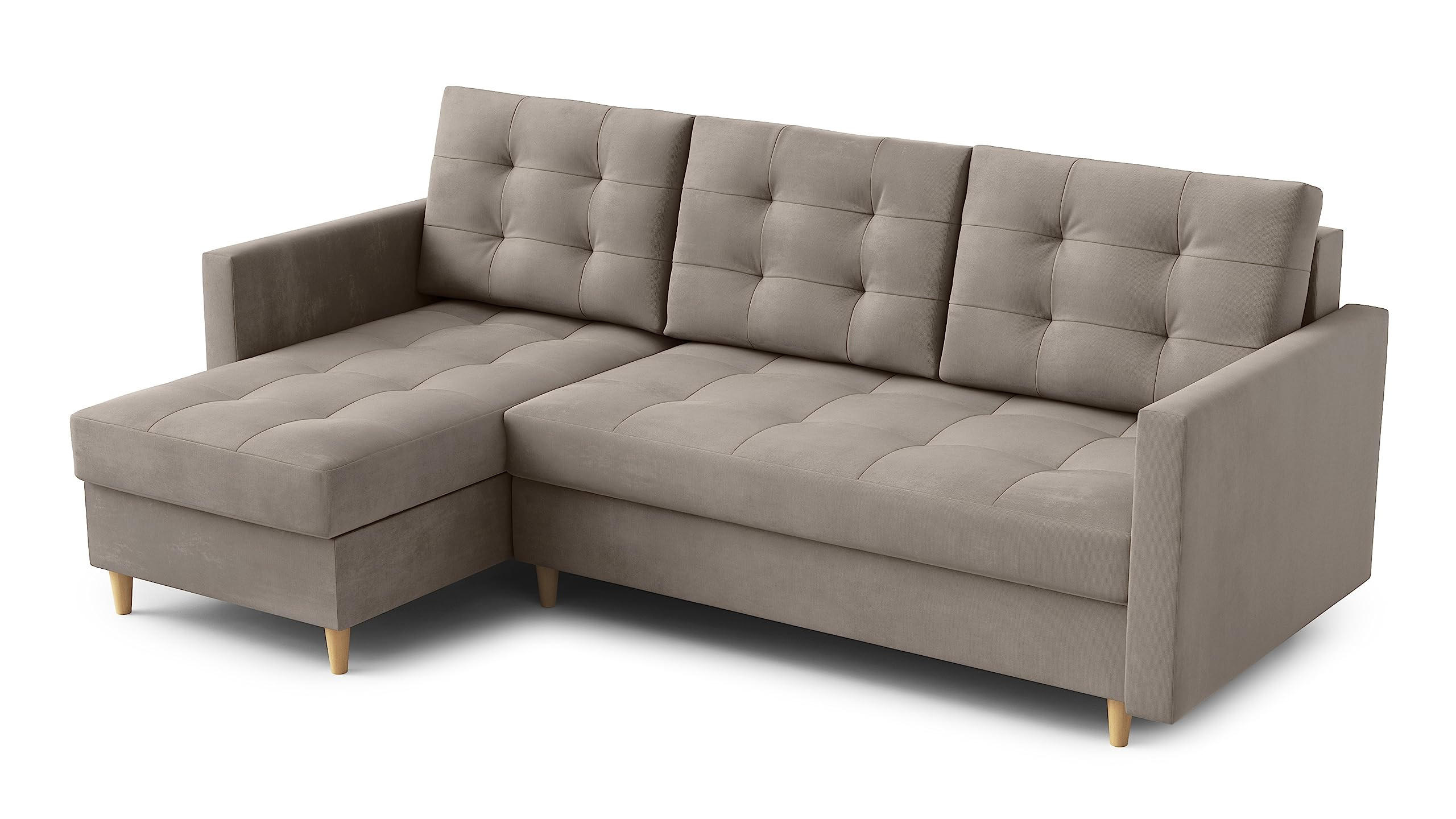 ECKSOFA DIVO 224x103 cm, Schlaffunktion, Dunkle Creme, Links - Cappuccino, Holz/Textil (144/224cm) - DomoHome