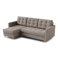 ECKSOFA DIVO 224x103 cm, Schlaffunktion, Dunkle Creme, Links - Cappuccino, Holz/Textil (144/224cm) - DomoHome