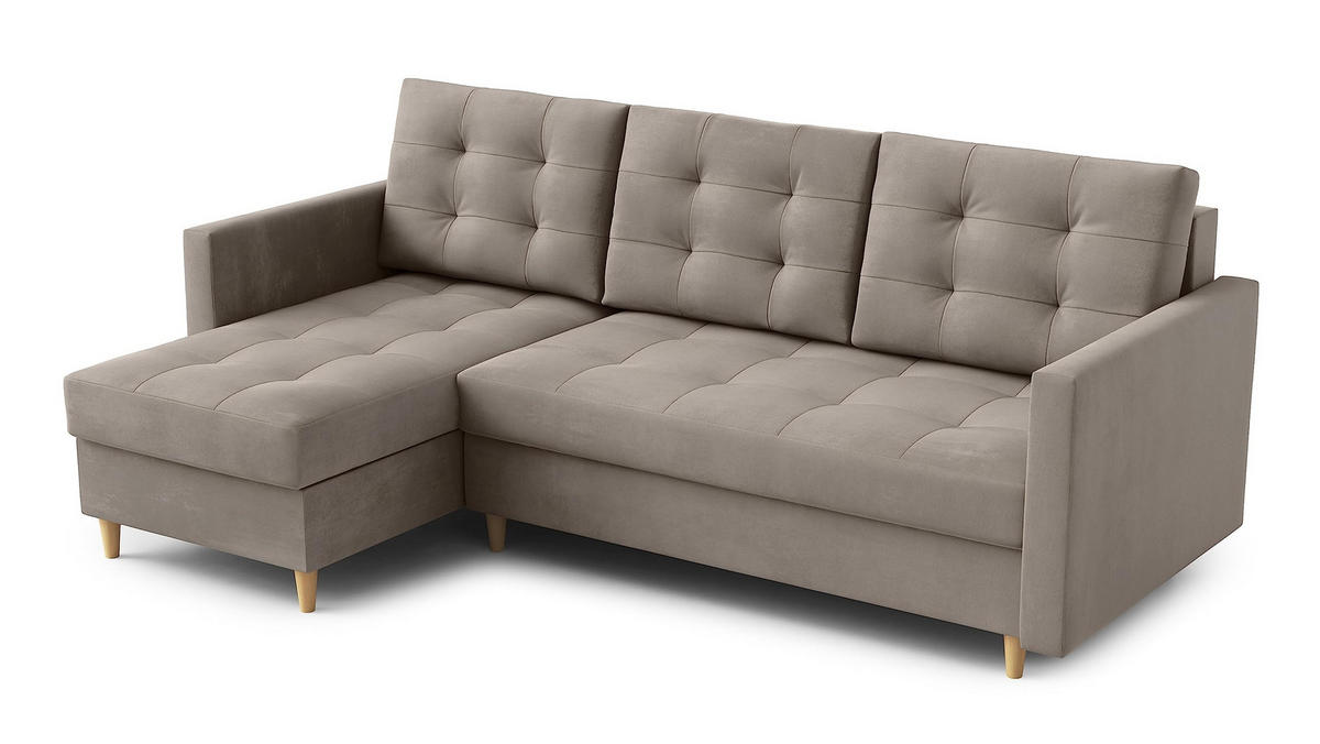 ECKSOFA DIVO 224x103 cm, Schlaffunktion, Dunkle Creme, Links - Cappuccino, Holz/Textil (144/224cm) - DomoHome