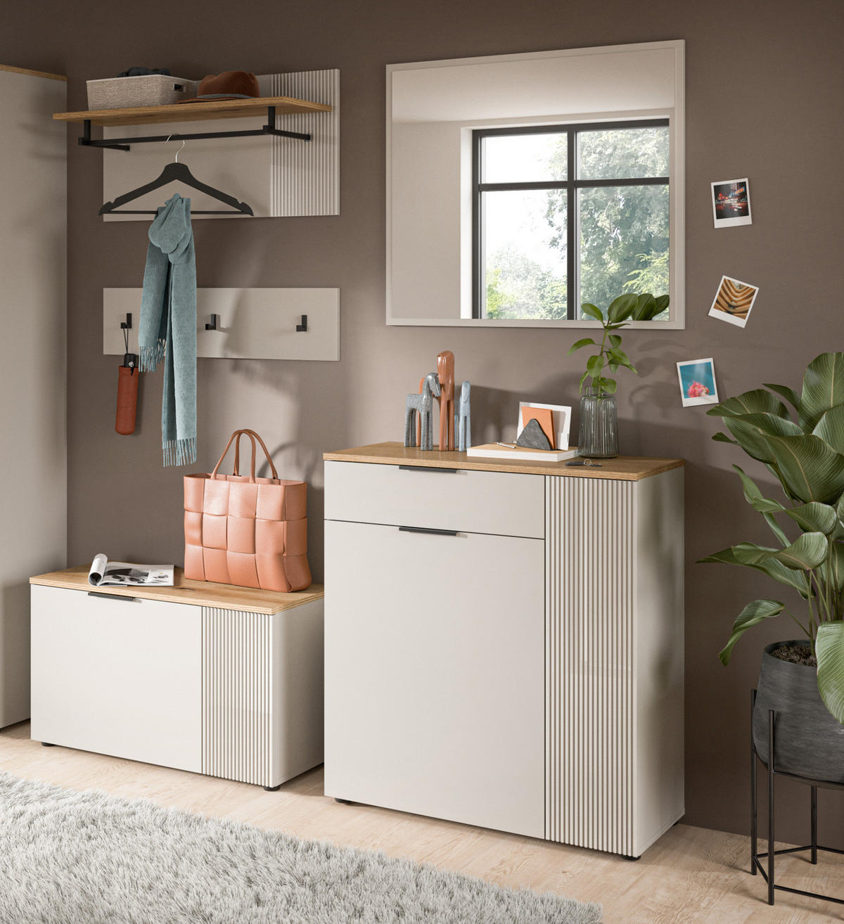 GARDEROBEN-SET 5-teilig Kaschmir Sand, Evoke Eiche, Kombination 175 x 190 cm, Skid - Kaschmir/Eichefarben, Holzwerkstoff/Kunststoff (175/190/36cm) - Inn.Furn