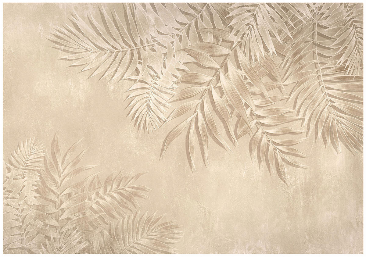 FOTOTAPETE Blätter Beton Beige 312x219 cm - Multicolor, Textil (312/219cm) - Wallarena