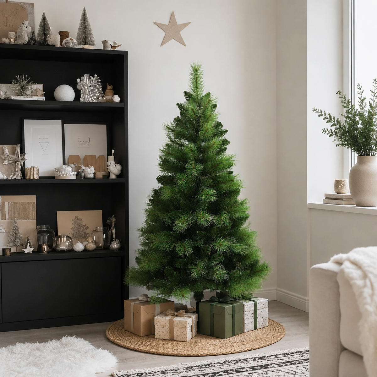 KÜNSTLICHER Weihnachtsbaum 154 cm, Kiefernoptik mit langen Nadeln - Grün, Kunststoff (154cm) - Hometopia
