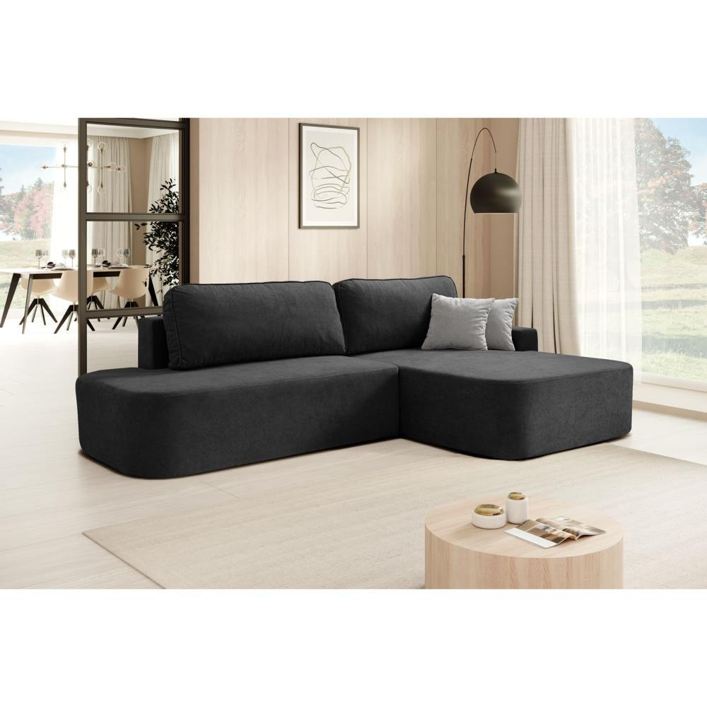 ECKSCHLAFSOFA Gavi schwarz velours rechts - Schwarz, Textil (269/171cm) - Beautysofa