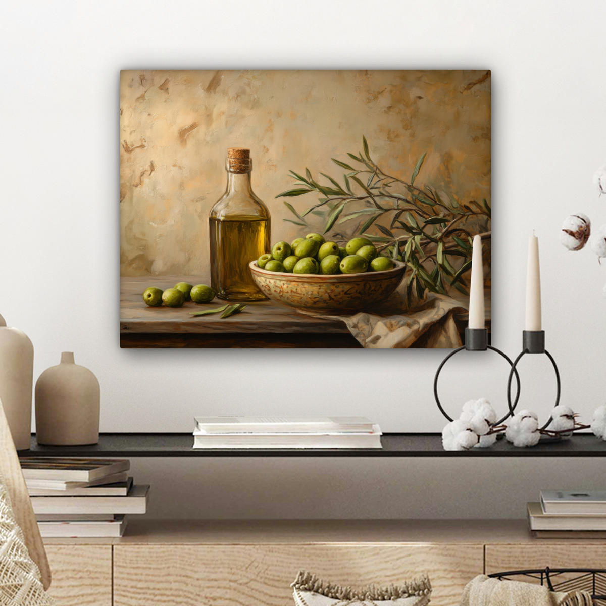 LEINWANDBILD Oliven - Stilleben - Vintage Wandbild 40x30 cm - Olivgrün, Textil (40/30cm) - MuchoWow