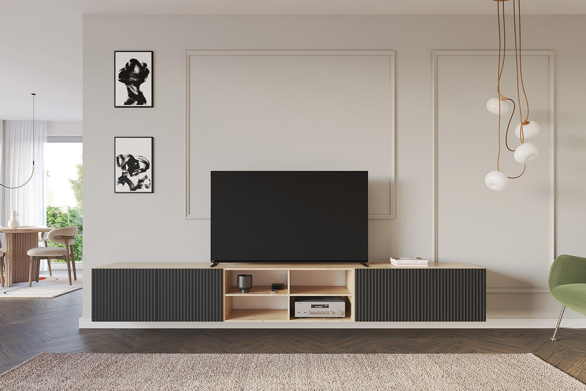 LOWBOARD NOA-2-W 3x100x40x41 cm - Artisan / Schwarz - Schwarz, Holzwerkstoff (300/40/41cm) - ALTDECOR