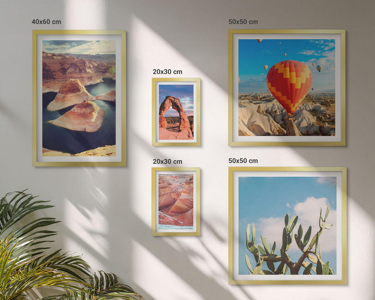 BILDER SET 5er Set - 50x50 cm & 20x30 cm & 40x60 cm Goldrahmen - Berge, Seen, Wälder, Wege - Goldfarben, Kunststoff (40/60cm) - TULUP