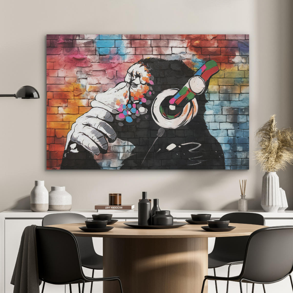 AKUSTIKBILD Affe - Graffiti - Musik Akustikpaneele 90x60 cm - Multicolor, Kunststoff (90/60/0.9cm) - MuchoWow