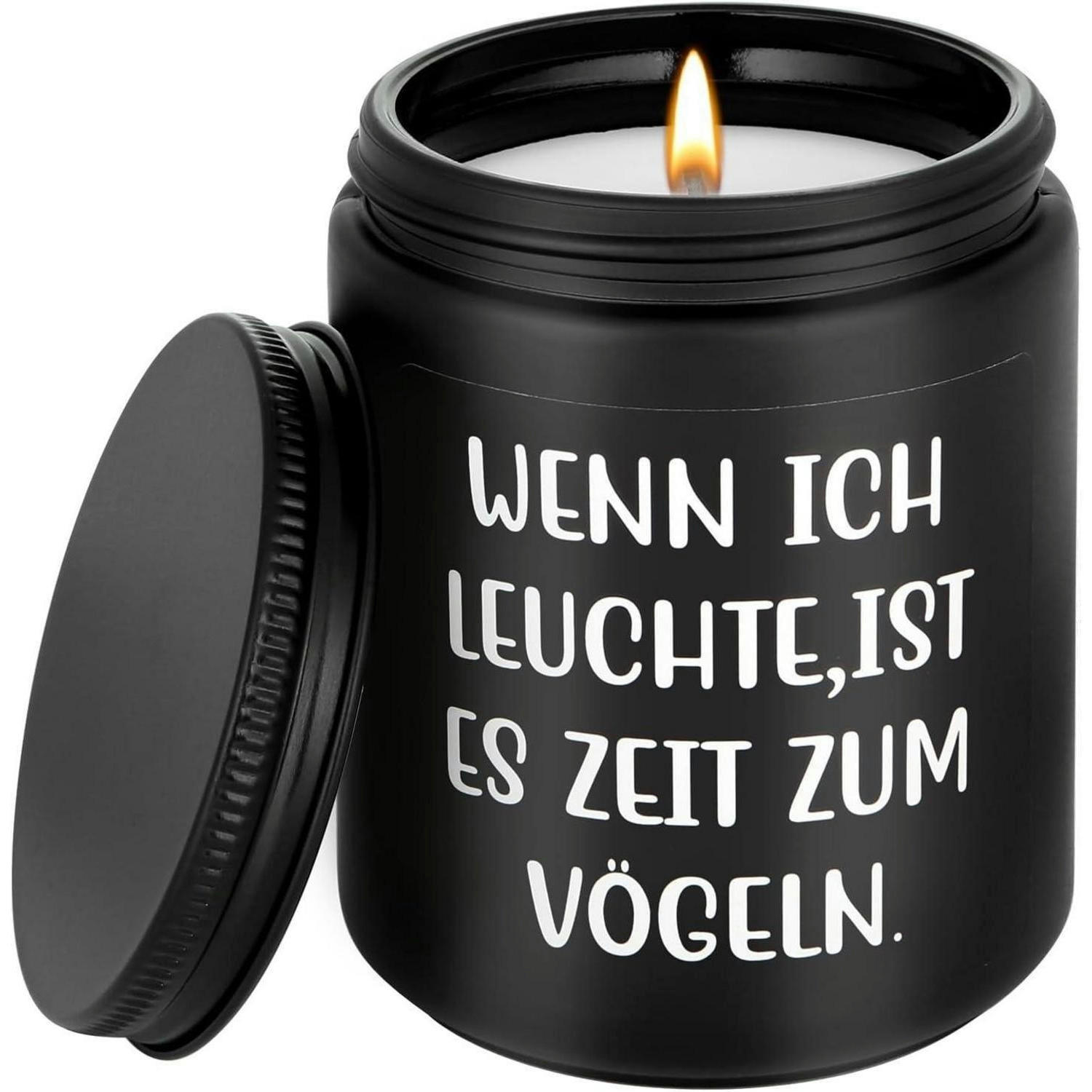 DUFTKERZE mit Spruch "Wenn ich leuchte, ist es Zeit zum Vögeln" - Schwarz, Paraffin (9.2cm)