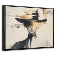 LEINWAND Bilder mit Rahmen - Frau - Hut - Farbe - 40x30 - Goldfarben, Textil (40/30cm) - MuchoWow