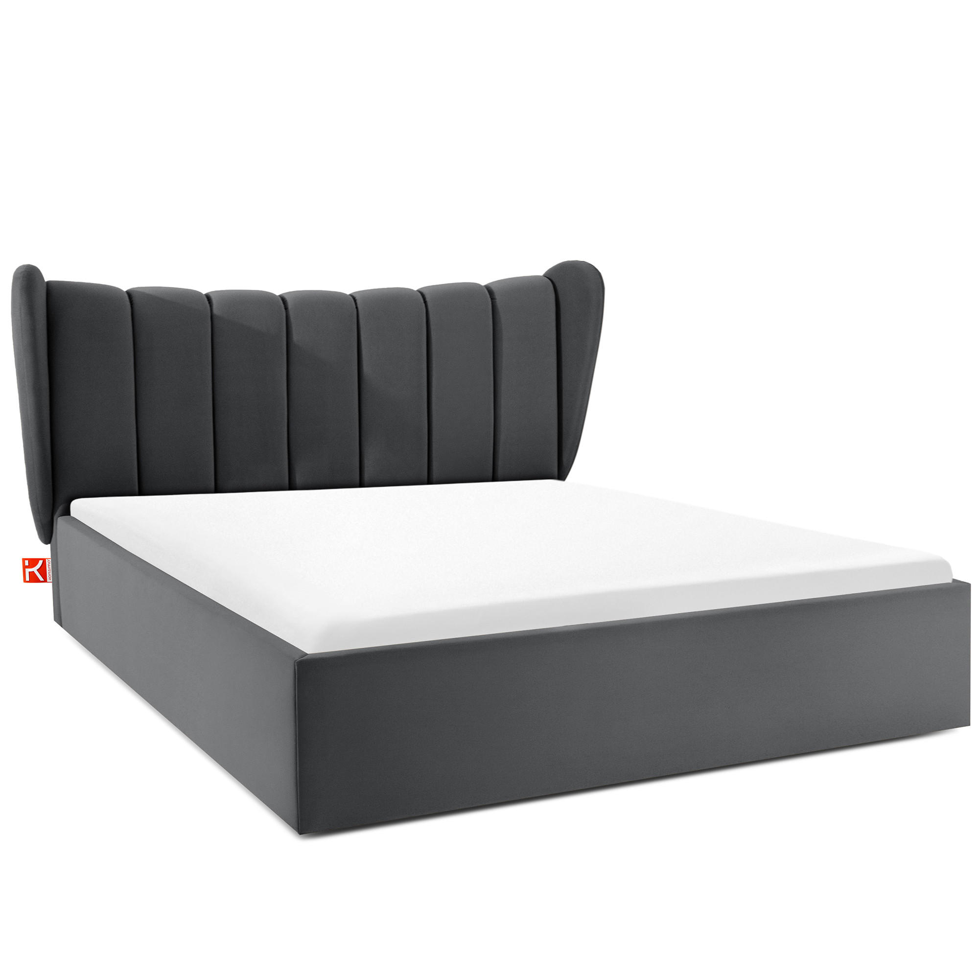 POLSTERBETT GIZO, Muschel-Design - Dunkelgrau/Schwarz, Holz/Holzwerkstoff (162/204cm) - KONSIMO®