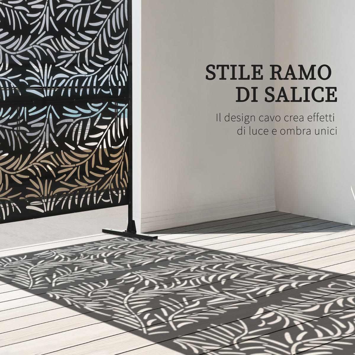 SICHTSCHUTZ,STAHL Weidenmotiv mit 2 Füßen 122x45x198cm,schwarz - Schwarz, Metall (122/198cm) - Vallsero