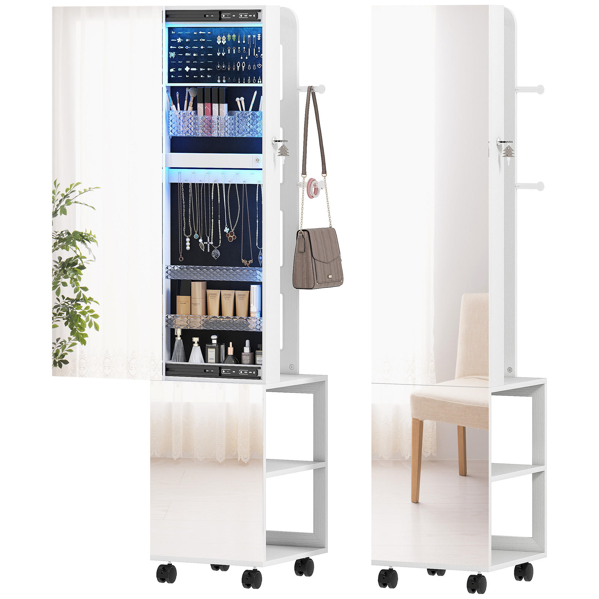 STANDSPIEGEL DE-18889 360° drehbar, LED, 165,5 cm Weiß - Schwarz, Holzwerkstoff (40/165.5/37cm) - ComfortXL