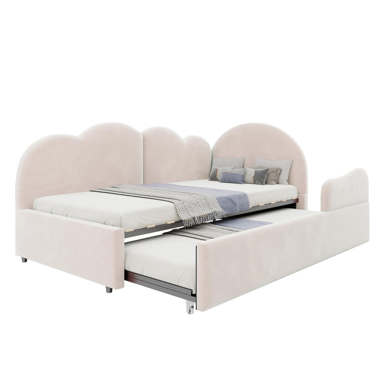 POLSTERBETT Ausziehbares Schlafsofa Samt 90x200 cm Beige ausziehbar, L-Form mit Wolkenkopfteil - Beige, Textil (90/200cm) - Modfu