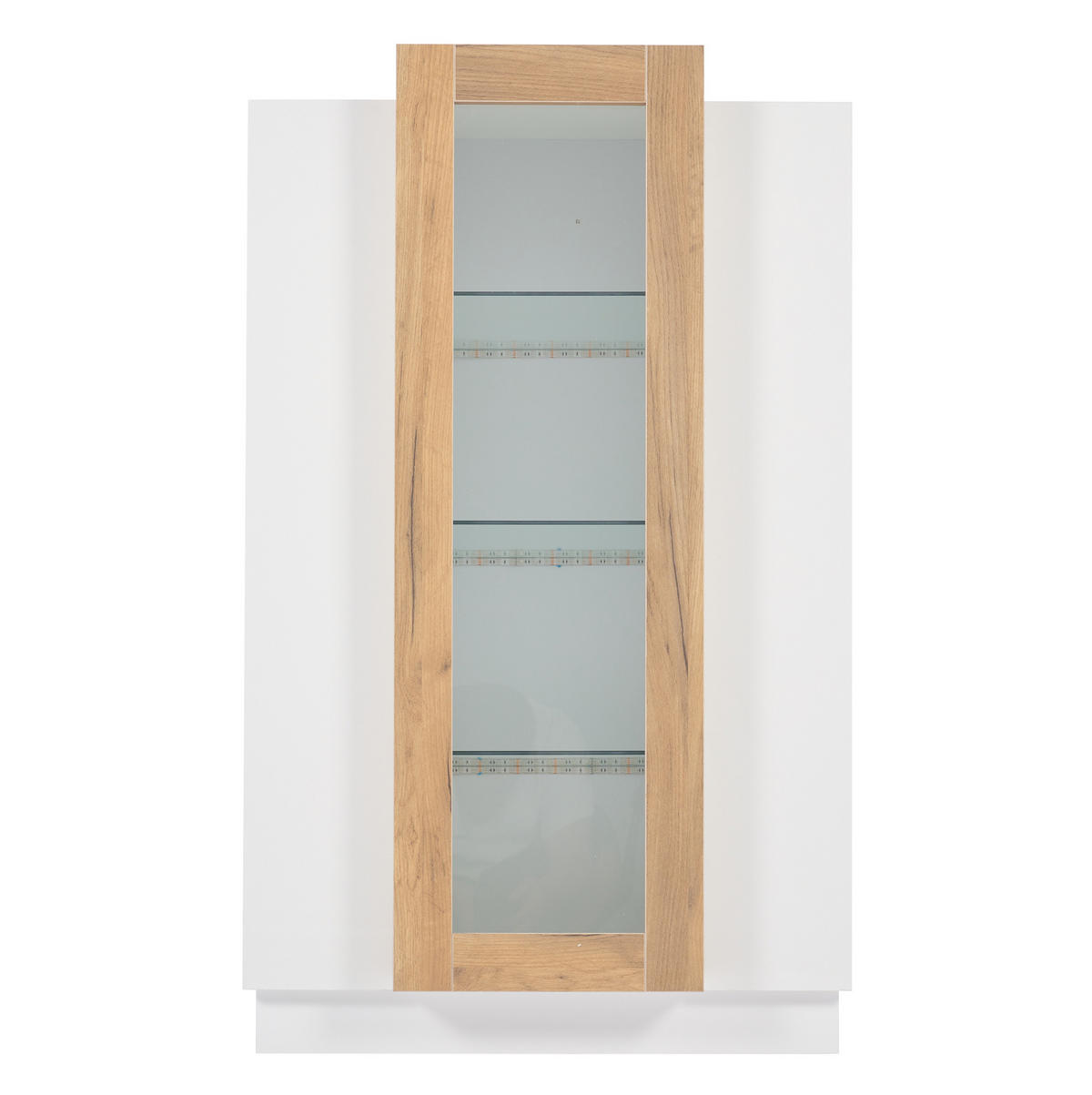VITRINE 74/40/120 cm in Weiß/Natur mit 3 Türen und LED-Beleuchtung - Weiß, Holzwerkstoff (74/120/40cm) - Flora Grace