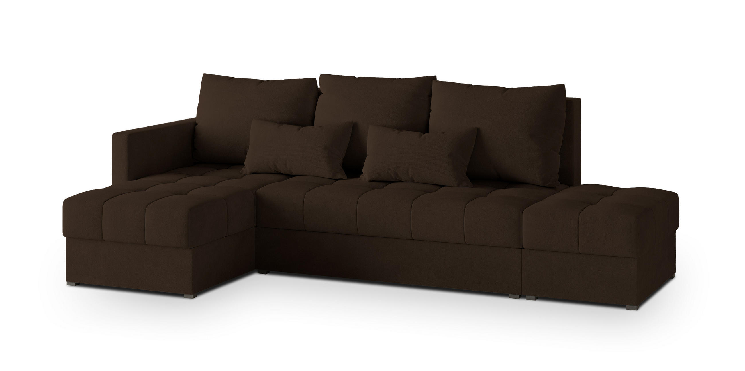 ECKSOFA LUMARI L-S Braun Plüsch-Stoff mit Schlaffunktion - Braun, Holz (262/143cm) - MASSENO