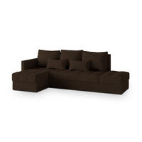 ECKSOFA LUMARI L-S Braun Plüsch-Stoff mit Schlaffunktion - Braun, Holz (262/143cm) - MASSENO