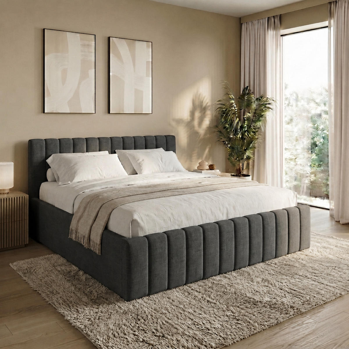 POLSTERBETT 160x200 cm in Graphit - Graphitfarben, Textil (160/200cm) - Home Collective