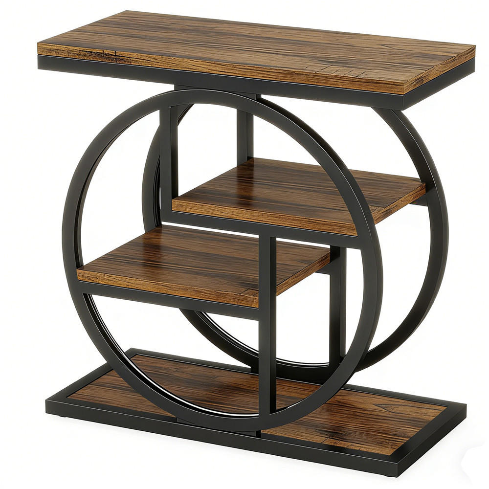 BEISTELLTISCH schmal Holz Sofa Tisch Ablagefächer 60/60/30 cm - Braun, Metall (30/60/60cm) - Kaket