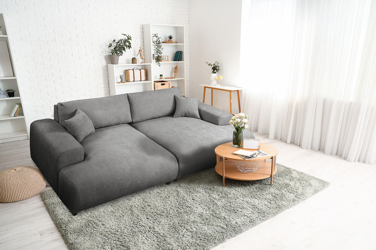 BIGSOFA - Dunkelgrau/Schwarz, Kunststoff/Textil (237/79/144cm) - home24