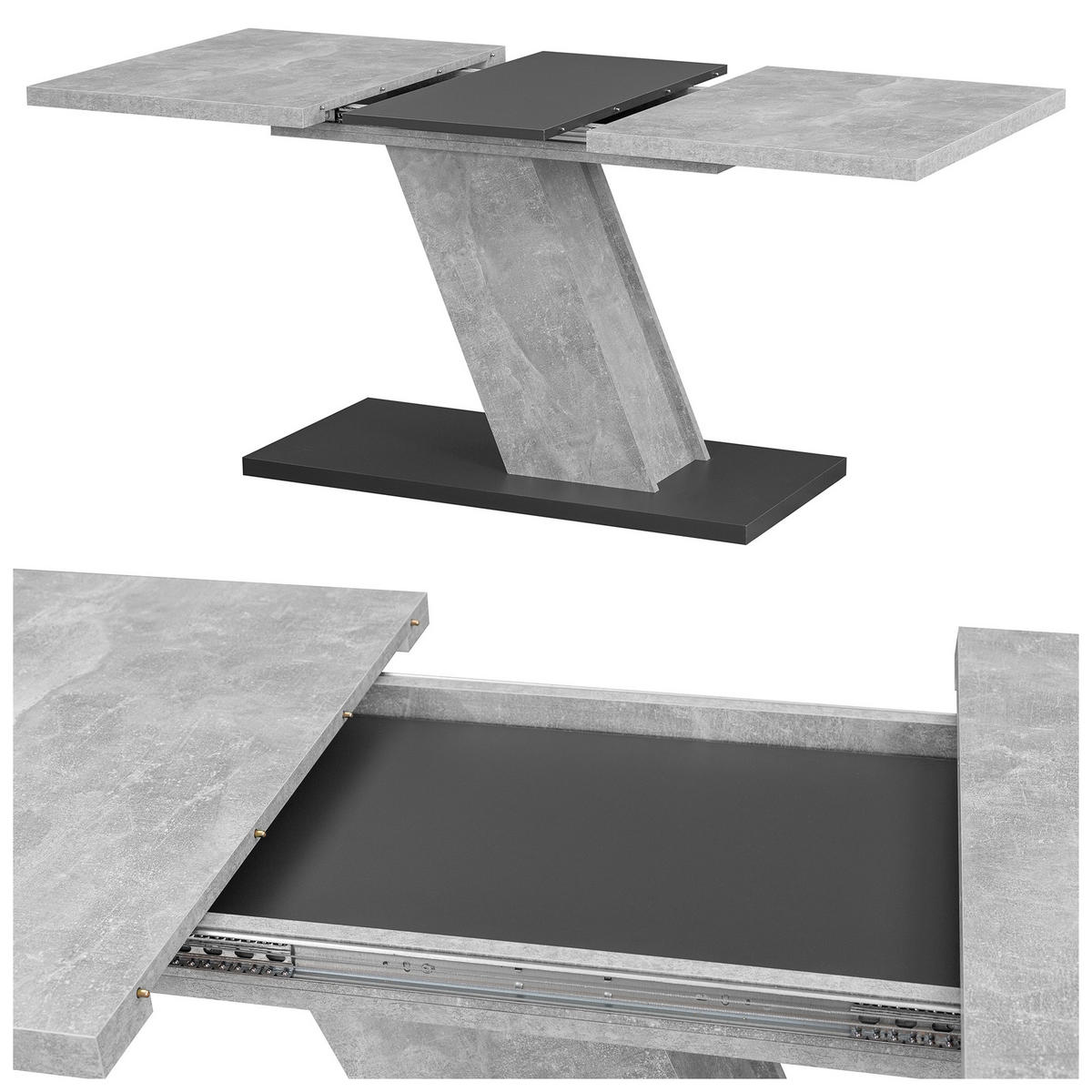 ESSTISCH Kross Beton Optik + Anthrazit matt - Anthrazit, Holzwerkstoff (80/120/75cm) - Vladon