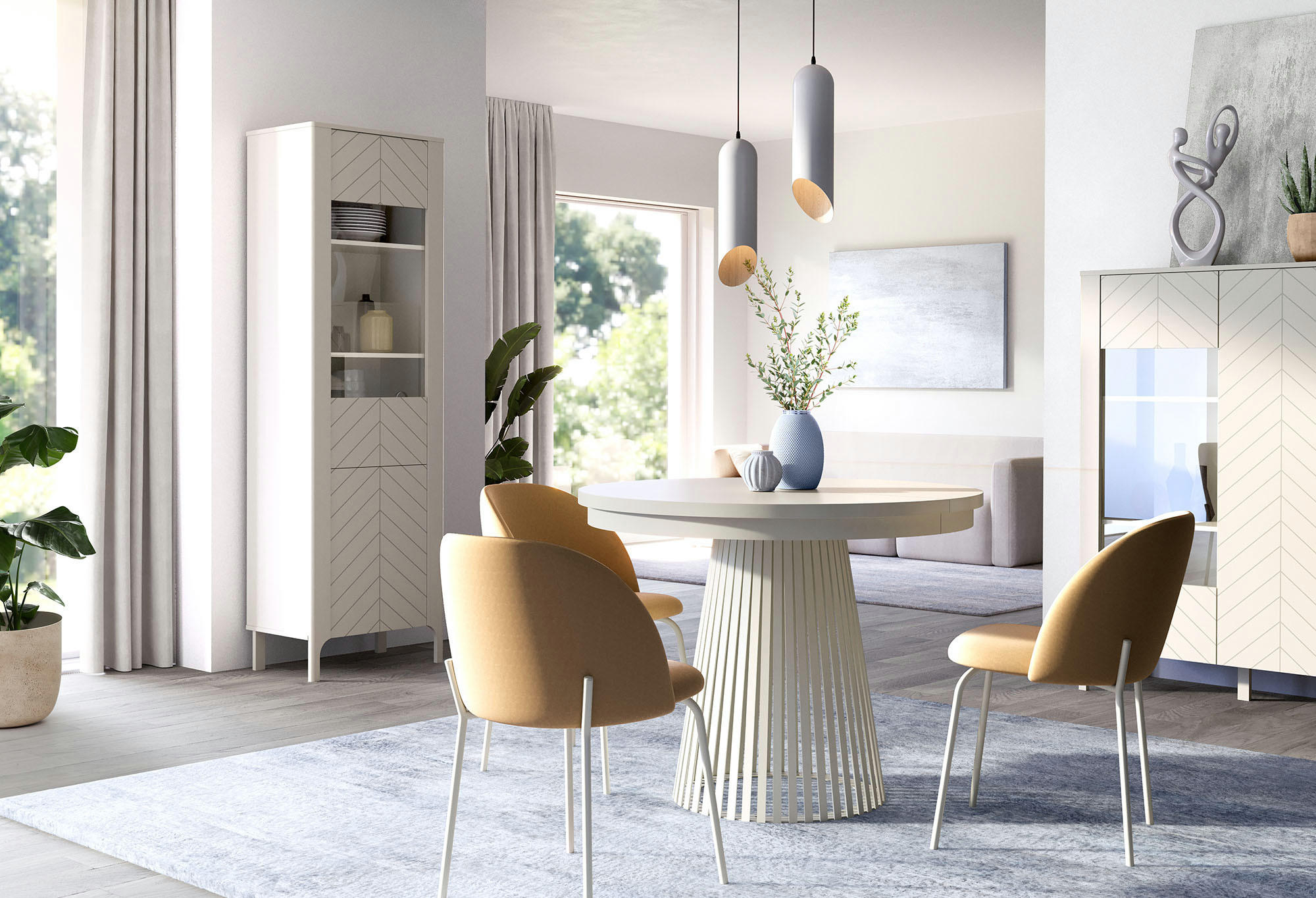 ESSTISCH Scala runder ausziehbarer, Beige Kaschmir 100-180/100/75 cm - Kaschmir, Holzwerkstoff/Metall (100/100/75cm) - WFL GROUP