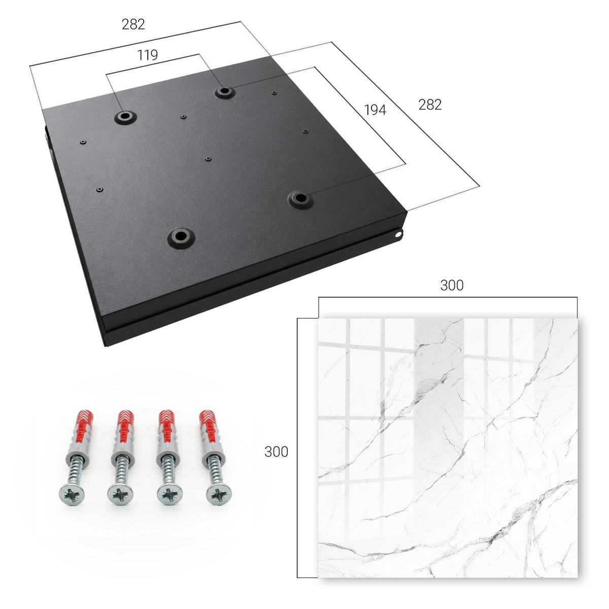 SCHLÜSSELBOX Schwarz 30x30 cm- Türöffnung nach rechts - Marmorstruktur - Weiß, Metall (30/30/5cm) - TULUP