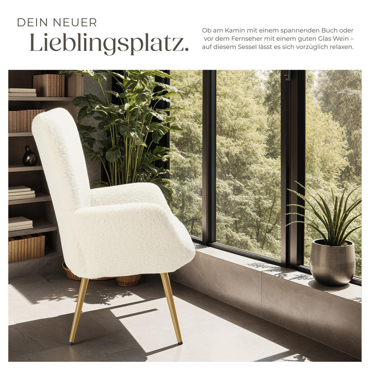 SESSEL Hygge,72 x 76 x 100,5 cm,Bouclé creme/gold - Goldfarben/Creme, Kunststoff (72/100.5/76cm) - tectake