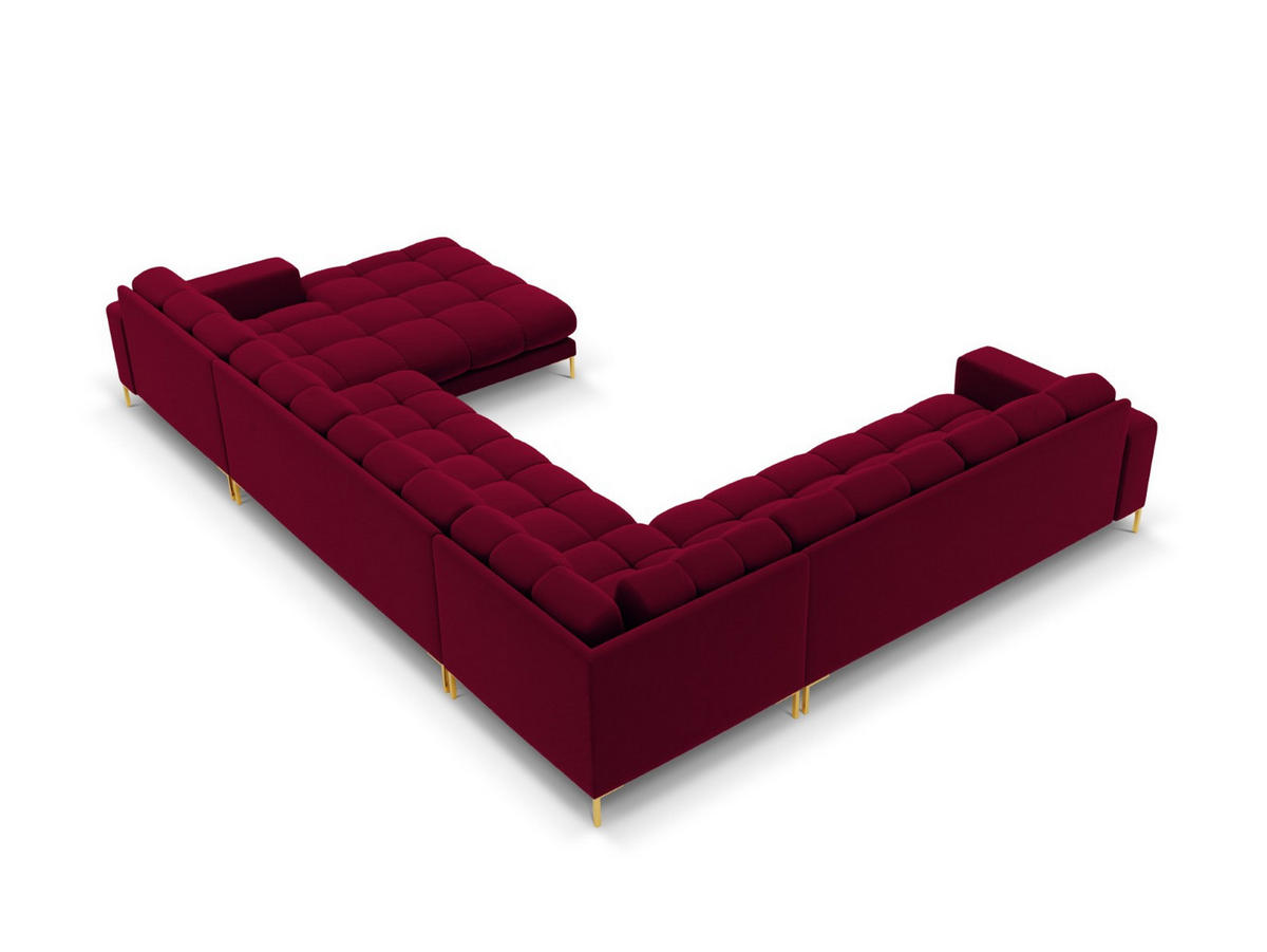 PANORAMASOFA links Mamaia aus Samt rot 7 Sitzplätze - Rot, Textil (256/75/327cm) - Micadoni