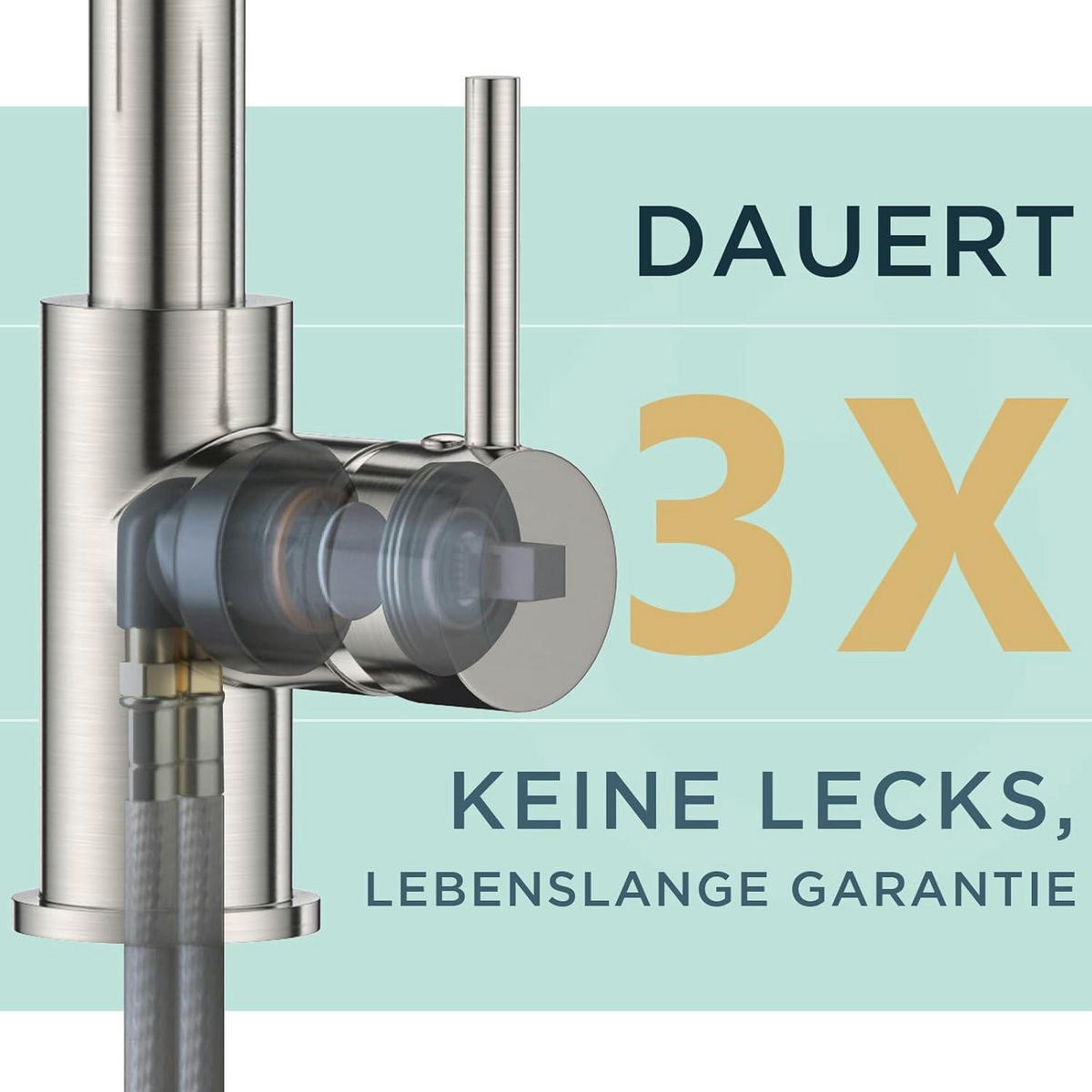 KÜCHENARMATUR mit ausziehbarer Brause Edelstahl 360° drehbar - Silberfarben, Metall (12/20/43cm)