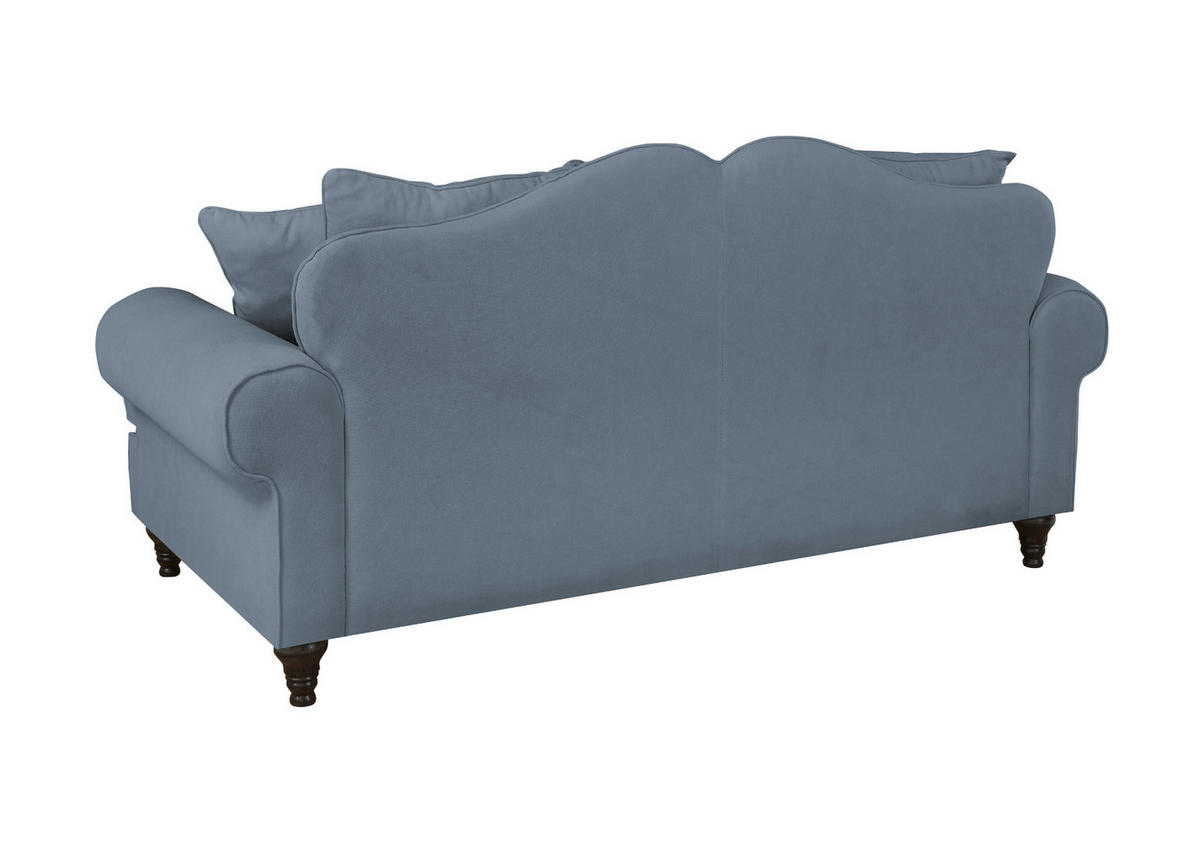 SOFA blau Landhaus, Couch 3-Sitzer 200 cm - Blau, Holz/Textil (200/95/100cm) - Furn.Design
