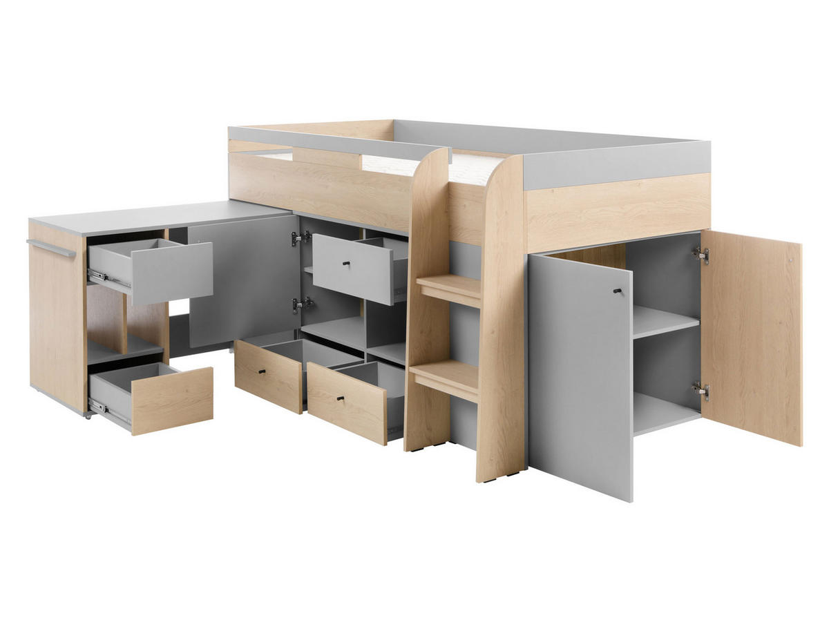 ETAGENBETT Oro OR08 - Schwarz/Naturfarben, Holzwerkstoff/Kunststoff (90/200cm) - MIRJAN24