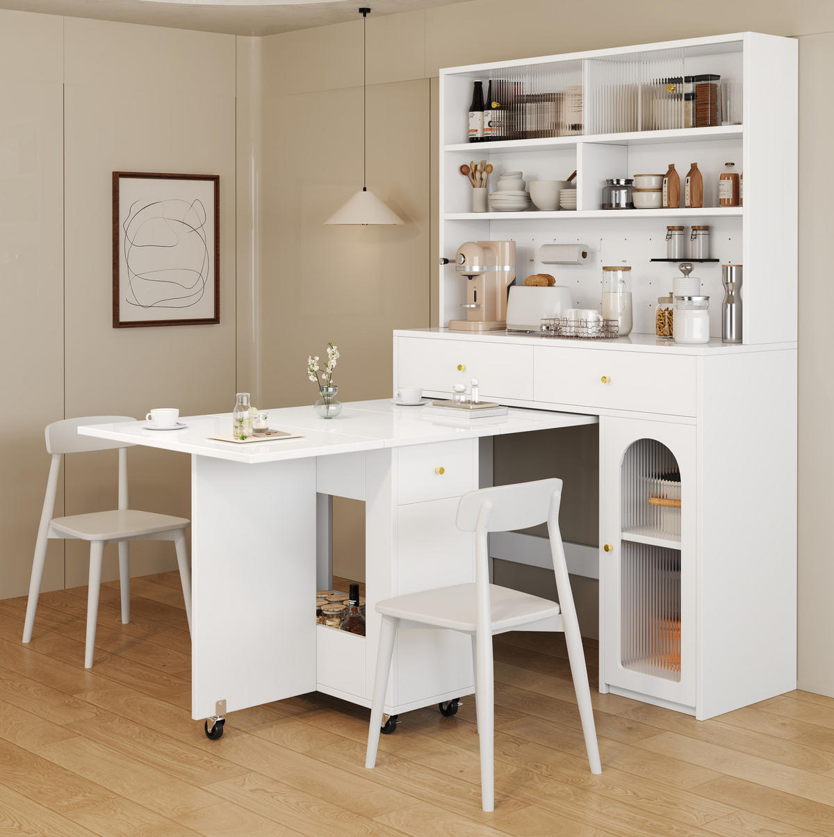 BUFFET 120/45/180 cm weiß aus MDF mit Hakenleiste - Weiß, Holzwerkstoff (120/180/45cm) - OKWISH