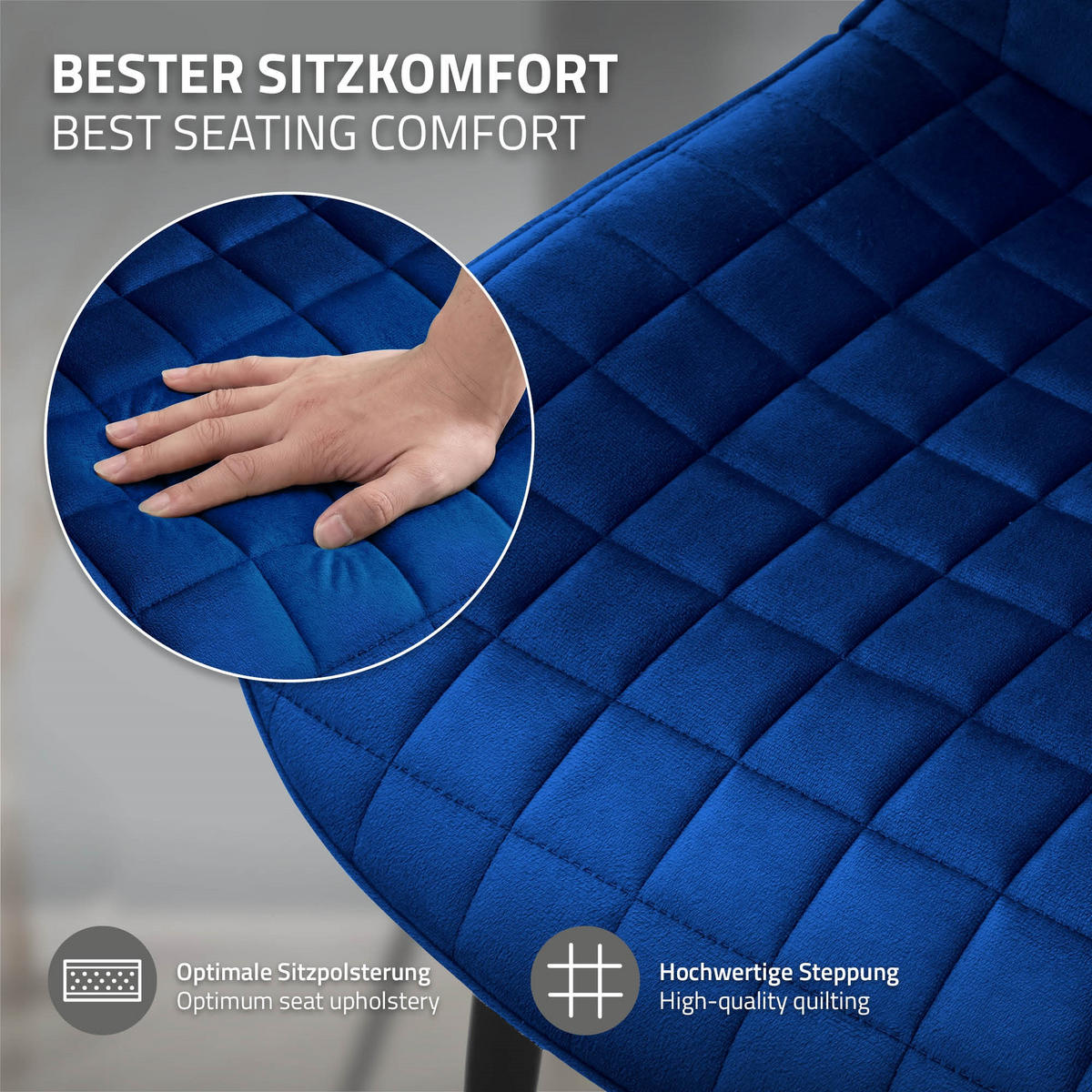 ESSZIMMERSTÜHLE 2ER-SET Dunkelblau Samt - Schwarz/Dunkelblau, Textil/Metall (52/89/60cm) - ML-DESIGN
