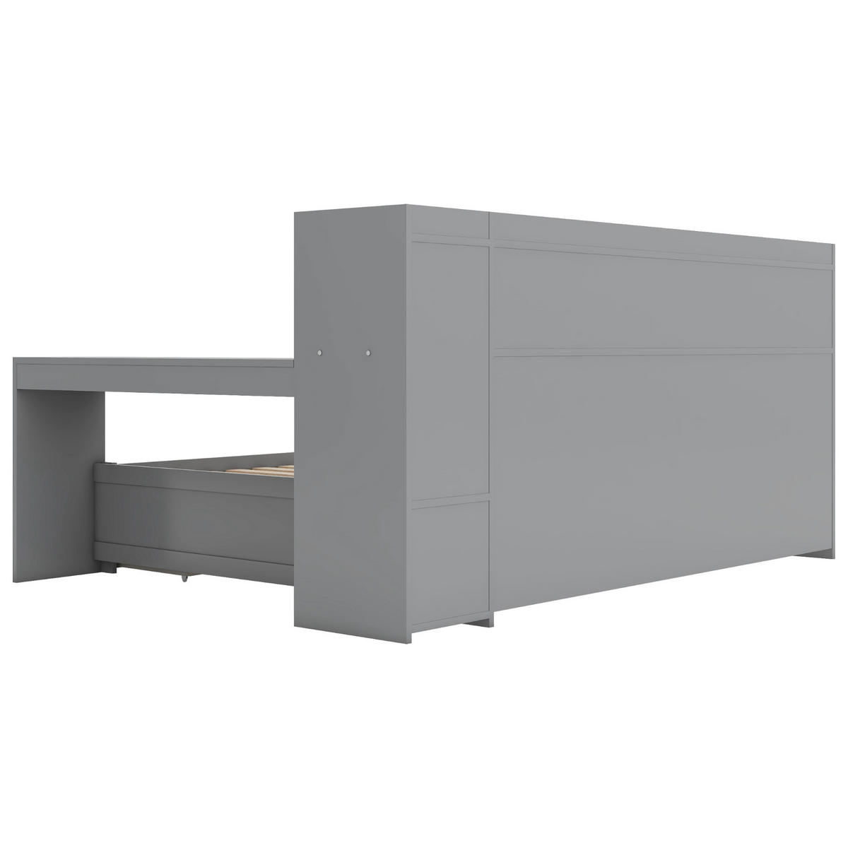 SCHLAFSOFA 90x200cm Grau Spanplatte Nachttischablage Schreibtisch USB - Grau, Holz (90/200cm) - FLIEKS