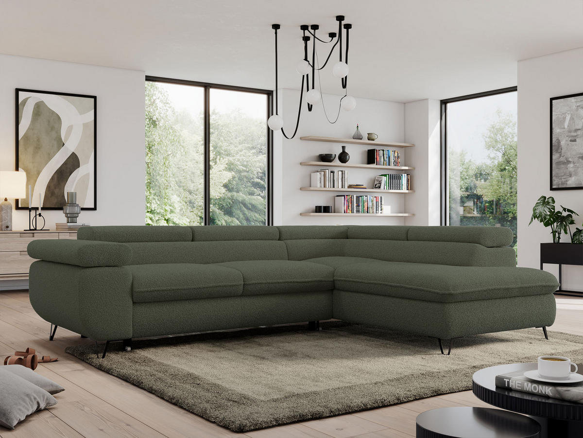 ECKSOFA PEDRO L Grün Boucle - Rechts Seite - Schwarz/Grün, Textil/Metall (273/208cm) - MKS