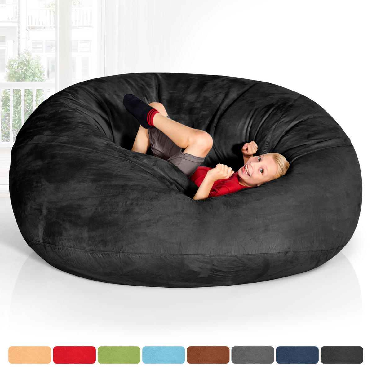 RIESEN-SITZSACK XXL JUMBO Velours 5ft - Schwarz, Textil (150/120/150cm) - Green Bean