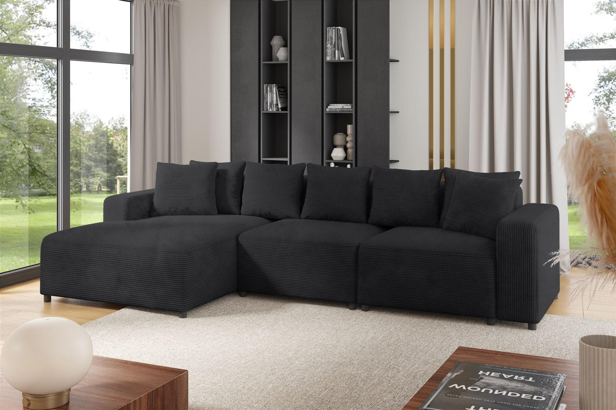 ECKSOFA Megan In Poso - Anthrazit, Holzwerkstoff/Textil (331/165cm) - Fun Möbel