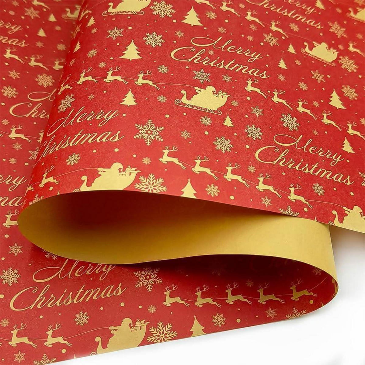 GESCHENKPAPIERROLLE Weihnachtsmann & Elch 43 cm x 20 m Kraftpapier recycelbar - Rot, Papier (43/43/43cm)