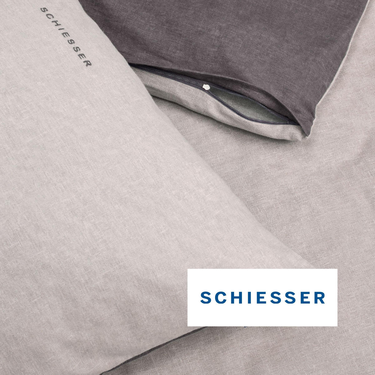BETTWÄSCHESET Doubleface Feinbiber 2-teilig 135x200 cm Hellgrau-Dunkelgrau - Dunkelgrau, Textil (135/200cm) - SCHIESSER