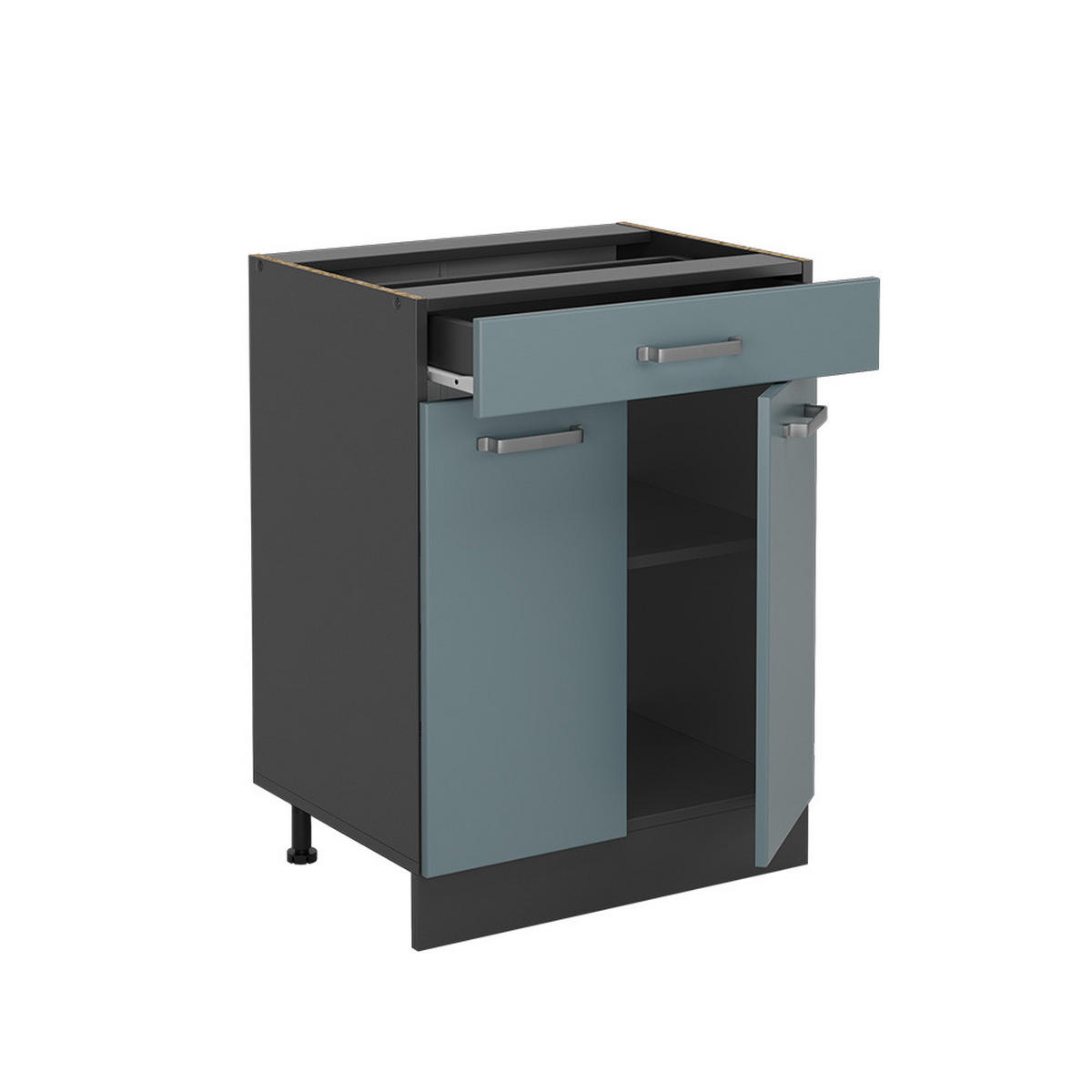 KÜCHENUNTERSCHRANK R-Line Blau-Grau 60 cm, AP Anthrazit - Anthrazit/Blaugrau, Holzwerkstoff (60/81.6/60cm) - Vicco