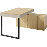 SCHREIBTISCHKOMBINATION Lico Schreibtisch mit Kommode für Jugendzimmer, Sandbeige - Beige/Schwarz, Holzwerkstoff (131/140/74.5cm) - Beautysofa