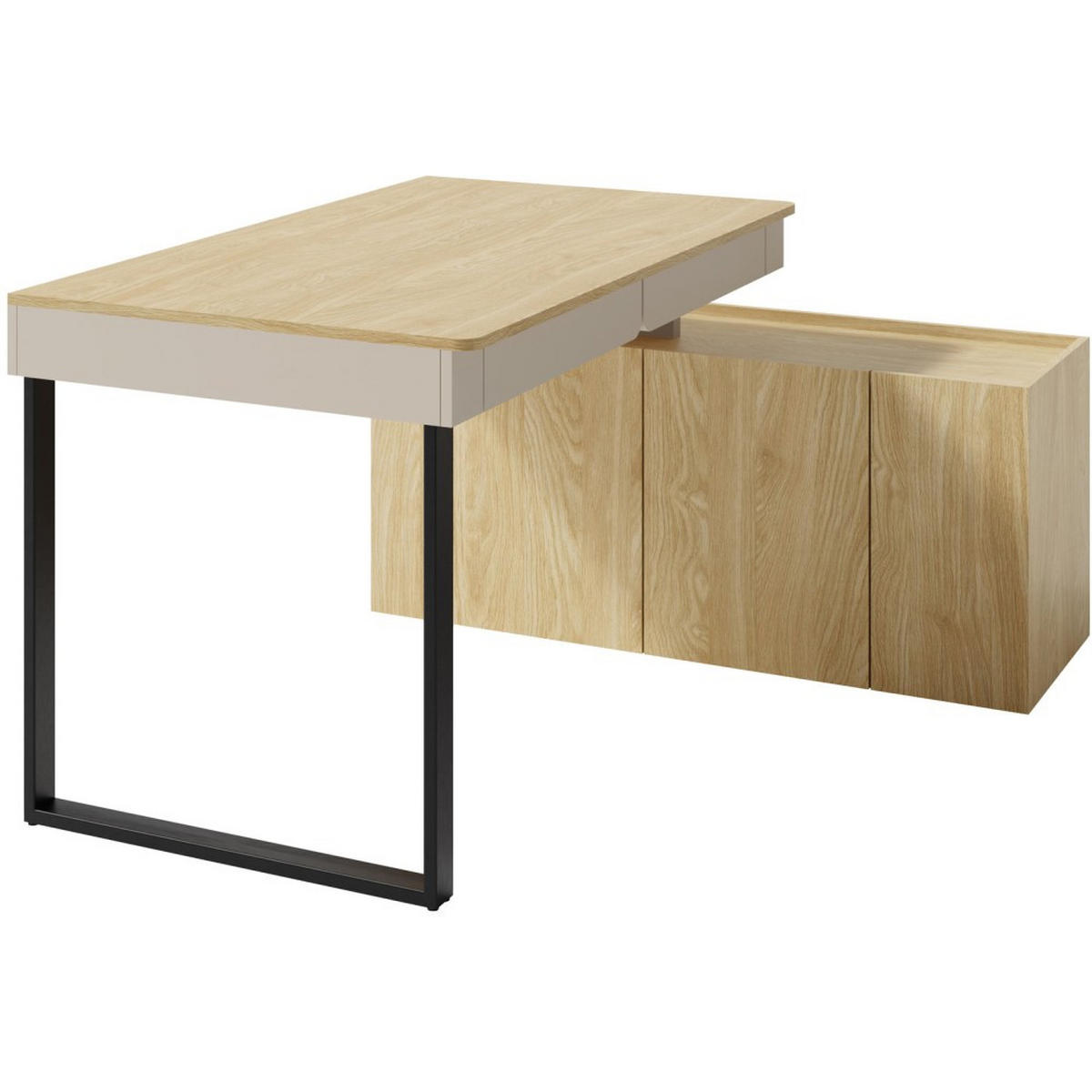 SCHREIBTISCHKOMBINATION Lico Schreibtisch mit Kommode für Jugendzimmer, Sandbeige - Beige/Schwarz, Holzwerkstoff (131/140/74.5cm) - Beautysofa
