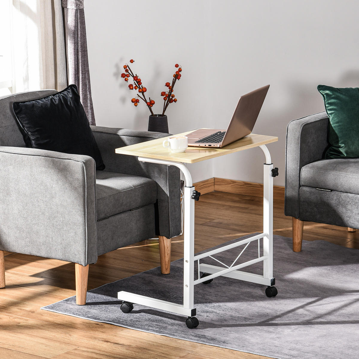 BEISTELLTISCH 60/40/68-78 cm Maple höhenverstellbar mit Rädern & Bremsen - Ahornfarben, Metall (60/40/78cm) - OKWISH