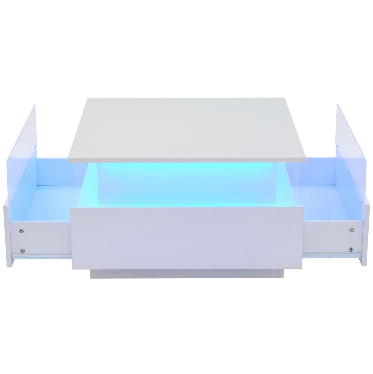COUCHTISCH 70/70/41 cm weiß aus Spanplatte mit LED-Beleuchtung und 2 Schubladen - Weiß, Holzwerkstoff (70/70/41cm) - OKMYHOME