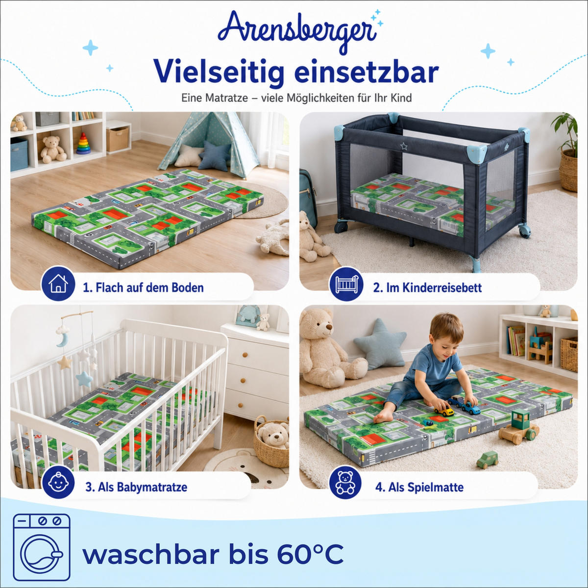 KINDERREISEBETT Matratze 60x120 cm - Blau, Textil - Arensberger