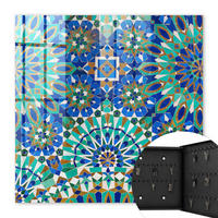 SCHLÜSSELBOX Schwarz 30x30 cm- Türöffnung nach rechts - Geometrisches Mosaik - Blau, Metall (30/30/5cm) - TULUP