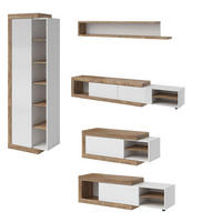 WOHNZIMMER-SET 4-teilig Saragossa weiß Hochglanz / Samdal Eiche - Weiß Hochglanz/Braun, Holz/Holzwerkstoff (227/200/60cm) - Feldmann-Wohnen